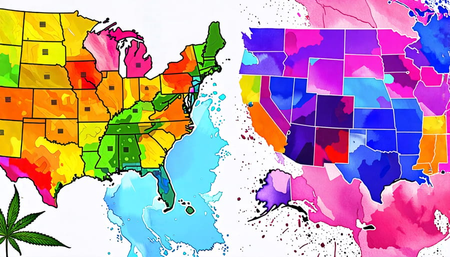 A comparative map showing the legal status of kratom and cannabis in different regions