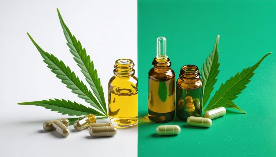 Various CBD oil products and administration methods displayed together