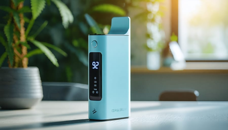 Medical-grade cannabis vaporizer showing digital temperature control interface